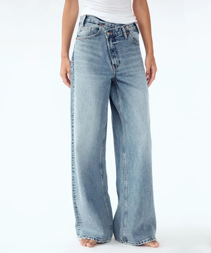 Madeleine™ - Jean coupe large taille haute asymétrique
