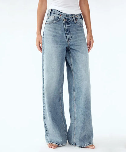 Madeleine™ - Jean coupe large taille haute asymétrique