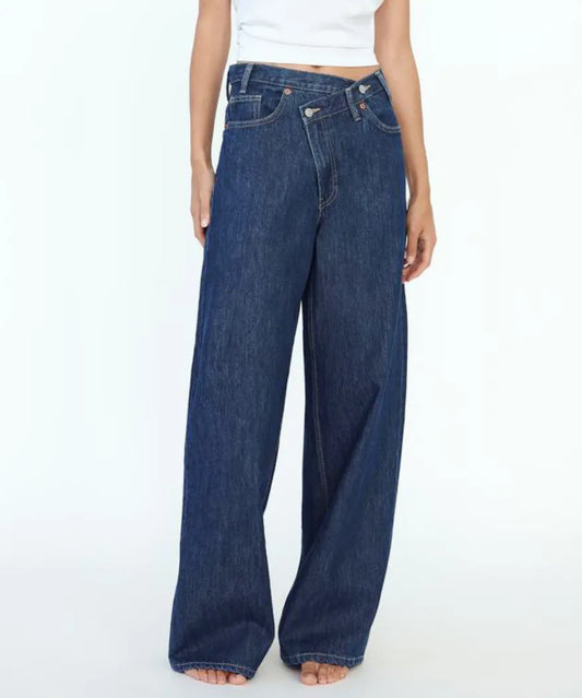 Madeleine™ - Jean coupe large taille haute asymétrique
