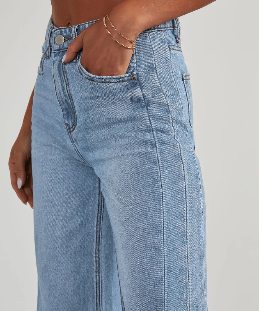 Sandra™ - Jean coupe droite ourlet effiloché