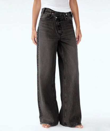 Madeleine™ - Jean coupe large taille haute asymétrique