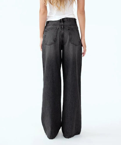 Madeleine™ - Jean coupe large taille haute asymétrique